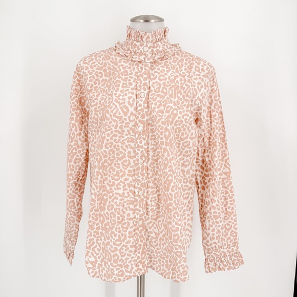 J.Crew Classic-fit ruffleneck shirt in leopard - Picture 2 of 9